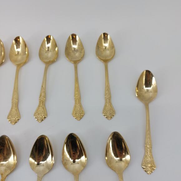 Rogers Stainless Korea Gold Tone Flatware Teaspoons Flatware 15 Pcs - Picture 7 of 10